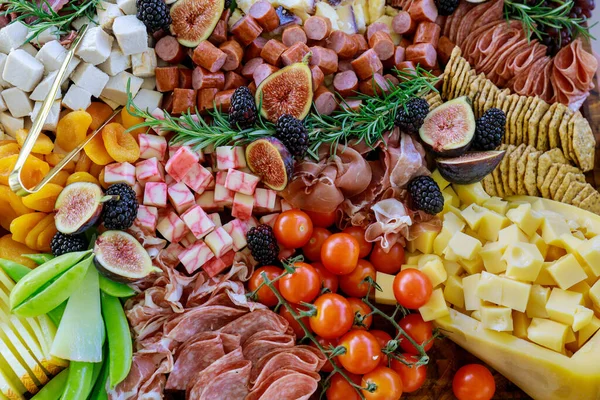 Charcuterie Board Cheese Fig Meat Crackers — Stock Photo, Image