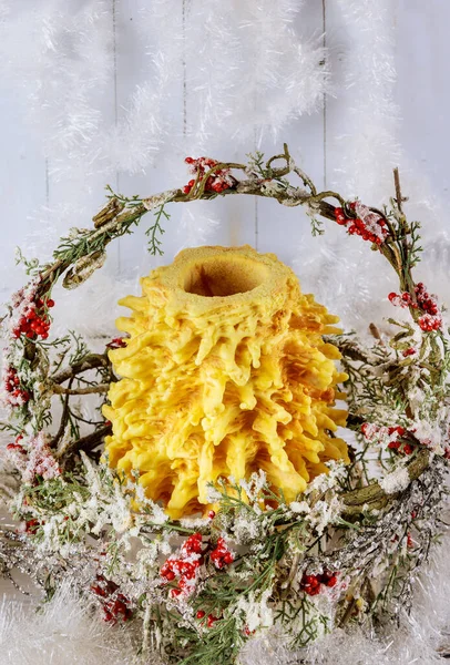 Sakotis Tradizionale Torta Lituana Cesto Come Regalo Natale — Foto Stock