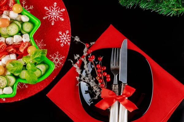 Χριστουγεννιάτικο Σκηνικό Σαλάτα Λαχανικών Νέο Έτος Έννοια — Φωτογραφία Αρχείου