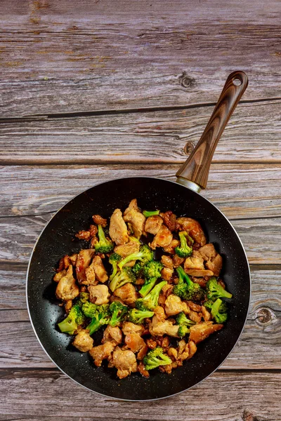 Stir Fry Chicken Broccoli Wok Chinese Food Copy Space — Stock Photo, Image