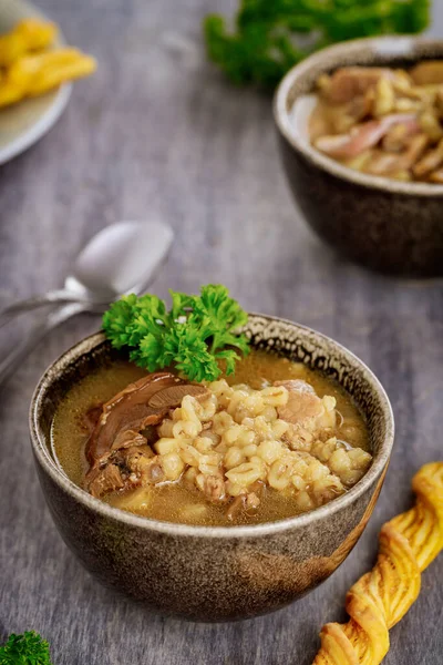 Sopa Champiñones Porcini Con Papa Cebada Perlada Cocina Bielorrusa —  Fotos de Stock