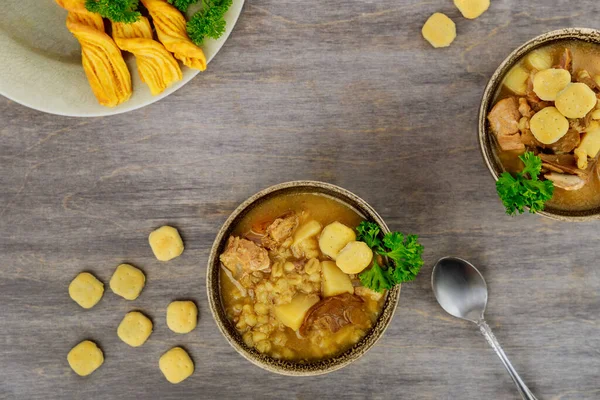 Sopa Champiñón Con Papa Cebada Perlada Vista Superior —  Fotos de Stock