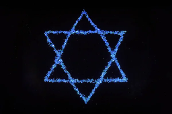 Davids Blå Stjärna Judisk Symbol Svart Bakgrund — Stockfoto