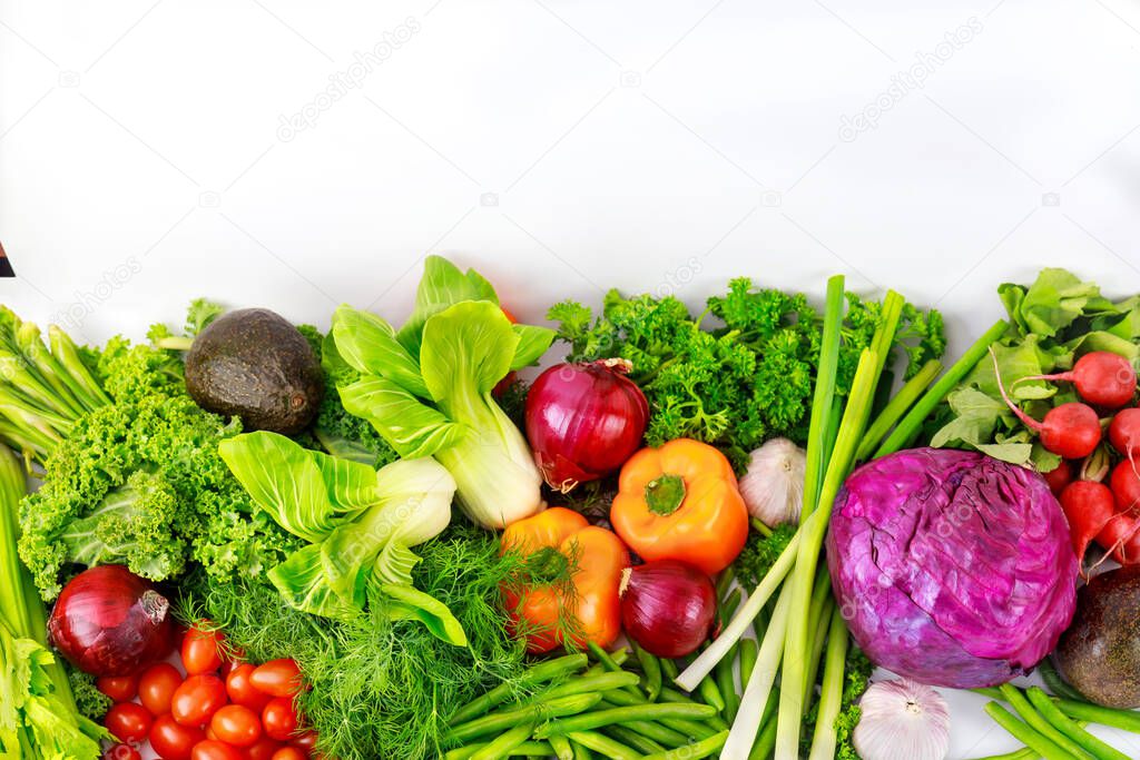 Assortment of fresh healthy vegetables. Top view.