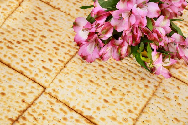 Passover Background Matzah Flowers Jewish Holiday — Stock Photo, Image