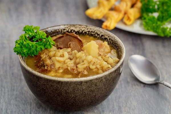 Homemade Soup Mushroom Barley Russian Cuisine — Stock Photo, Image