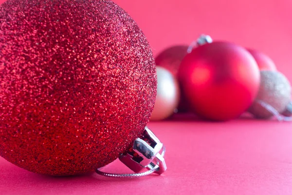 Décoration Noël Boule Rouge Avec Fond Rouge Boules Noël — Photo