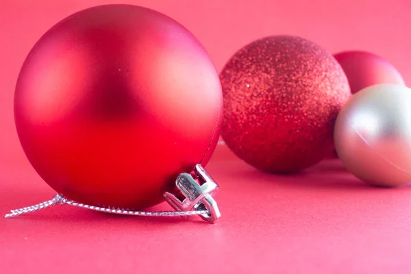 Christmas Decoration Red Ball Red Background Christmas Balls — Stock Photo, Image