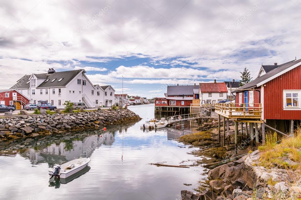 Picturesque fishing village  Henningsvaer on  Lofoten islands in Norway