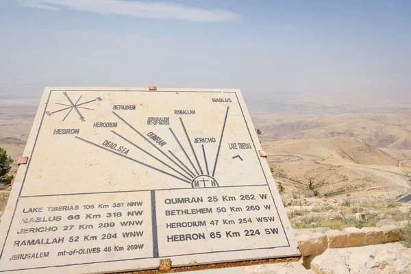 Map on top of Mount Neboin Jordan where Moses viewed the Holy Land