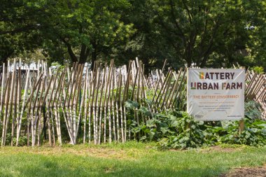 NEW YORK CITY - JULY 29, 2014: Educaitonal Battery Urban Farm project clipart