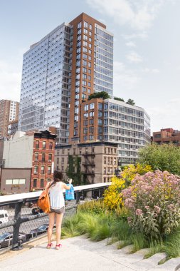 NEW YORK CITY - JULY 29,2014: People walking in High Line Park in New York clipart