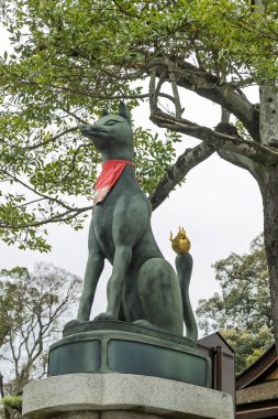 Kediler, Shinto dininde şans, refah ve korunma sembolleri Fushimi Inari Taisha 'da, Japonya' da Kyoto 'da dünyaca ünlü tapınak.