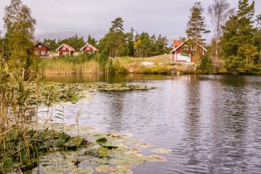 İsveç Avrupa'nın geleneksel kırmızı ahşap tatil evleri