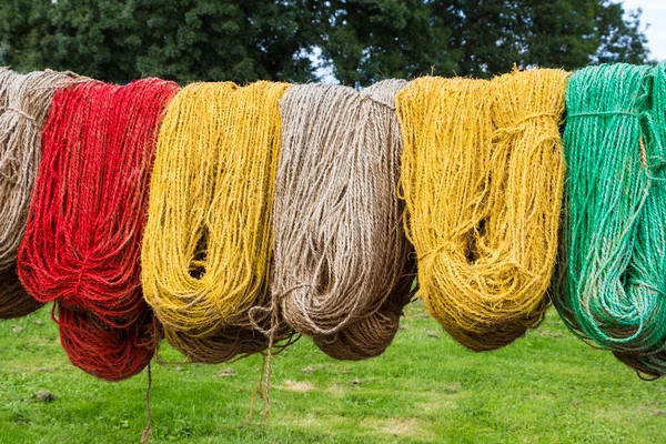 Colored carpet yarn drying at the Tapestry Museum in Genemuiden 