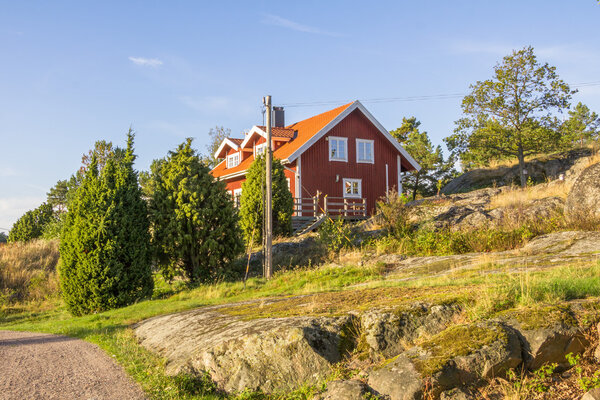 Red cottage on the island Harstena in Sweden, principally known