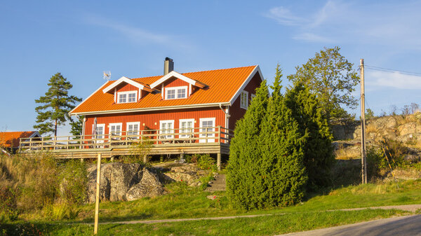 Red cottage on the island Harstena in Sweden, principally known