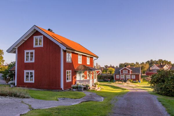 Red cottage on the island Harstena in Sweden, principally known
