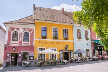 SZENTENDRE, HUNGARY, JULY 22, 2015: Small rural village with red cottages in south SwedenPort of Szentendre in Hungary