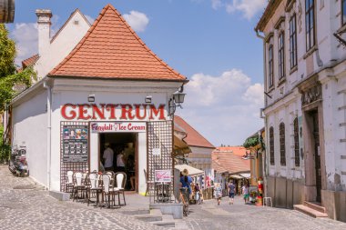 SZENTENDRE, HUNGARY, JULY 22, 2015: Small rural village with red cottages in south SwedenPort of Szentendre in Hungary