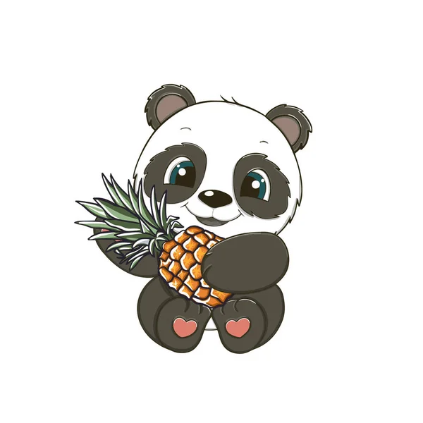 Leuke Cartoon Panda Met Ananas Vector Illustratie Van Dier Witte — Stockvector