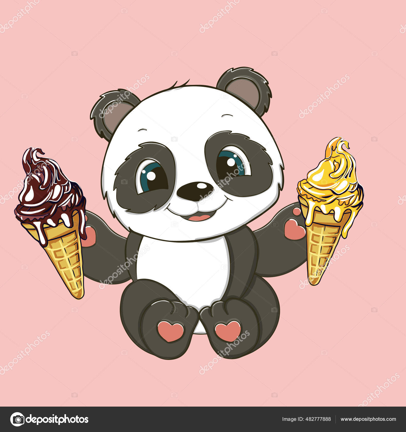 Panda com ilustração de desenho de sorvete