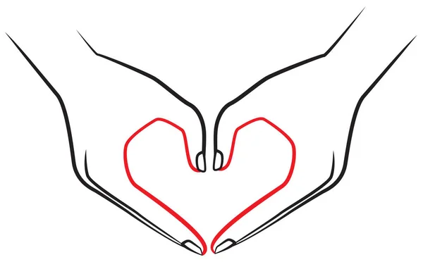 Zwei Hände, die ein Herzzeichen machen, symbolisieren Liebe und Fürsorge oder eines der weißrussischen Protestschilder des Jahres 2020. Eine Strichlinien-Vektor-Illustration, kann als Symbol, Symbol oder Logo verwendet werden — Stockvektor