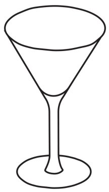 Elle çizilmiş şık çizgi film stili Martini kokteyl cam vektör çizimi. Parti kartı, davetiyeler, posterler, bar menüsü veya alkol tarifi için