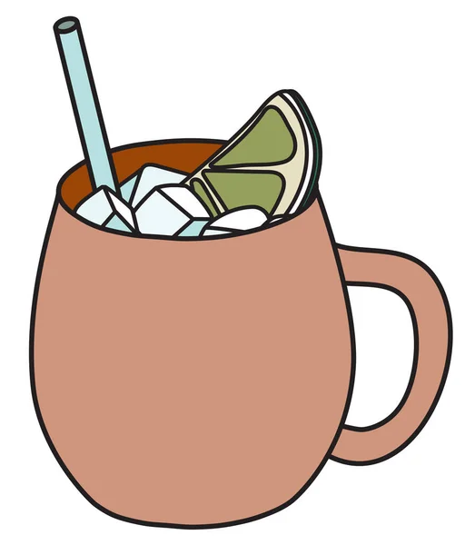 Snygg handritad doodle tecknad hipster stil cool fräsch Moskva Mule cocktail garnerad skiva av lime i en klassisk koppar mässing mugg vektor konst. För cocktailpartykort, inbjudningar eller affischer — Stock vektor