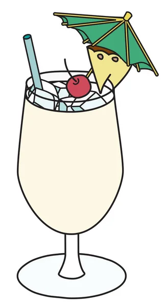 Stilvolle handgezeichnete Doodle-Cartoon-Vektorillustration. Süßer karibischer Pina Colada Cocktail, garniert mit Ananas, Kirsche und Regenschirm. Für Bar-Menü oder Alkohol Kochbuch Rezept — Stockvektor