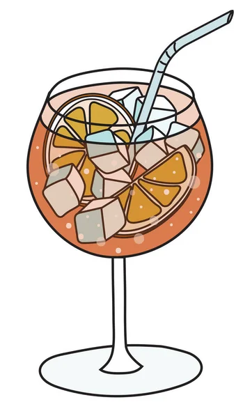 Stilvoller Handgezeichneter Aperol Spritz Cocktail Cartoon Stil Ballonglas Vektorillustration Gut — Stockvektor
