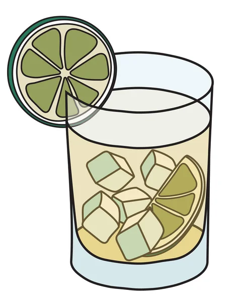 Snygg handritad doodle tecknad stil gin tonic i ballong cocktail glas garnerad med citron och rosmarin gren vektor illustration. — Stock vektor