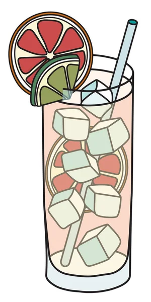 Cóctel mexicano Paloma IBA. Elegante dibujado a mano garabato estilo caricatura rosa bebida servida en un vaso de tubo adornado con pomelo y rodaja de lima vector ilustración — Archivo Imágenes Vectoriales