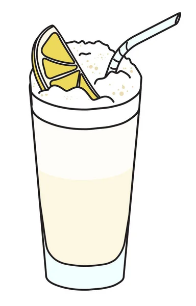 Ramos Fizz klassiska IBA listad lång cocktail i highball glas. Garnerad med citronskiva. Snygg handritad doodle tecknad hipster stil vektor illustration bra för bar meny, kock bok recept — Stock vektor