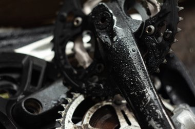 Sabah çiğ damlalarıyla kaplanmış bisiklet manyakları.