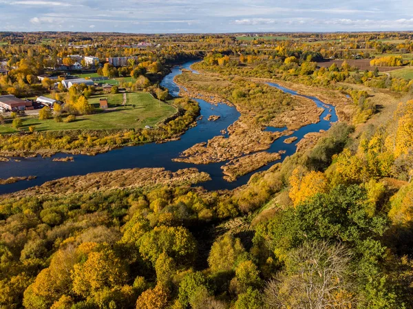 Areal Drone Autumn Photography View River Venta Photo Taken Sunny — Stock Photo, Image