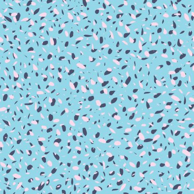 Pastel pembe ve mavi terrazzo katmanlı benek. Vektör tekrar deseni. Ev dekorasyonu, ambalaj, moda, hatıra defteri, duvar kağıdı, hediye, çocuklar, giysi için harika..