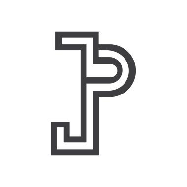 İlk olarak jp harfli logo vektör şablonu tasarımı. Bağlı harfli pijama logosu tasarımı. Basit jp vektör şablonu.
