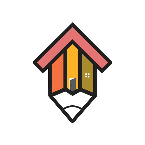 Pencil House Logo Design Easy Change Colors — Stock Vector