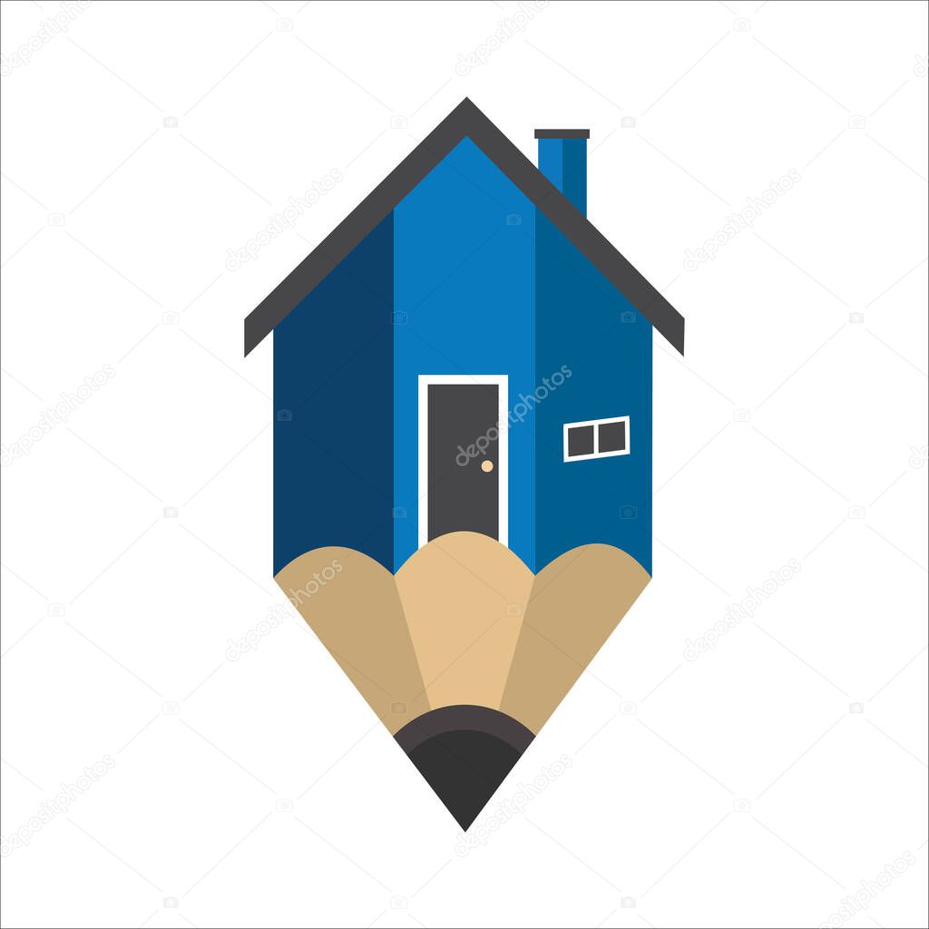 Pencil house logo design. Easy to change colors.