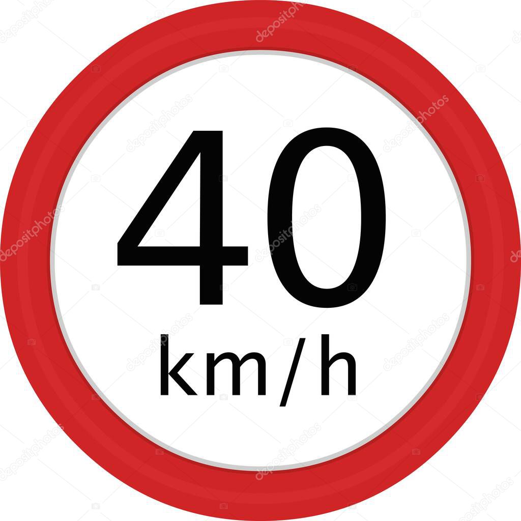 Vector illustration of 40 km per hour maximum speed symbol emoticon