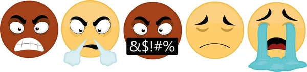 Ilustração Vetorial Emoticons Com Expressões Tristes Zangadas —  Vetores de Stock