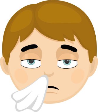 Soluk yüzlü, mendilli, grip konsepti olan bir çocuğun vektör çizimi