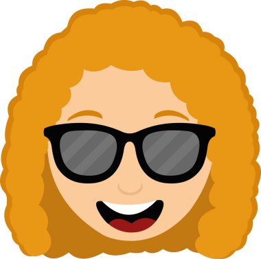 Kırmızı saçlı ve güneş gözlüklü bir kadın kafasının vektör gösterimi