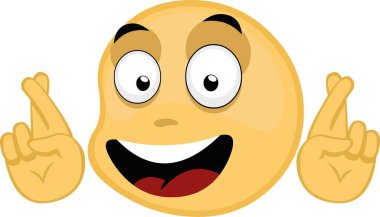 Mutlu bir ifadeyle ve parmaklarını çaprazlayarak el kol hareketi yaparak ifadenin vektör çizimi.