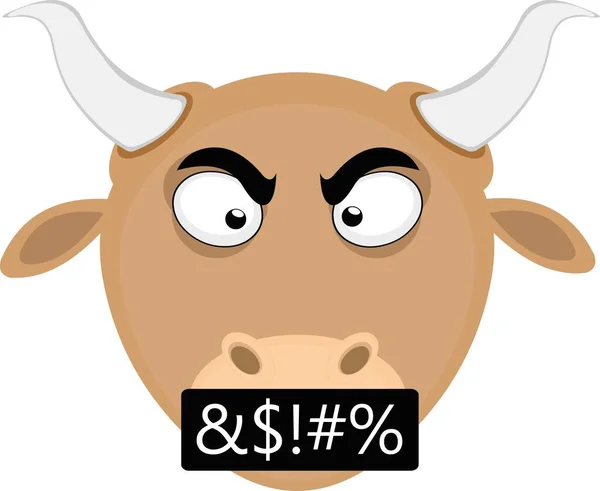 Emoticon Vetorial Ilustração Cabeça Touro Desenho Animado Com Uma Expressão — Vetor de Stock