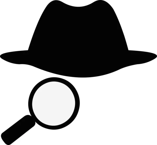 Siyah şapka siluetinin vektör çizimi ve objektifinde şeffaflık olan bir büyüteç, özel dedektif konsepti.
