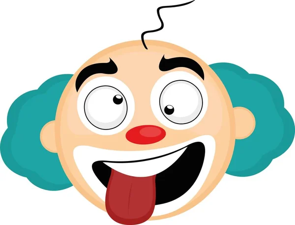 Векторная Смайликовая Иллюстрация Головы Клоуна Забавным Сумасшедшим Выражением — стоковый вектор