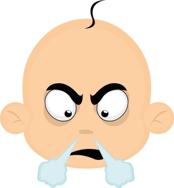 Kızgın bir ifadeyle bir çizgi film bebeğinin kafasının vektör simgesi.