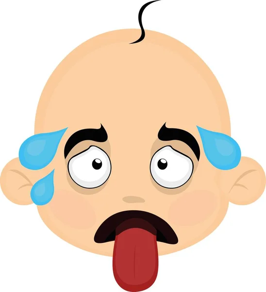 Vektor Emoticon Illustration Des Kopfes Eines Erschöpften Cartoon Babys Mit — Stockvektor